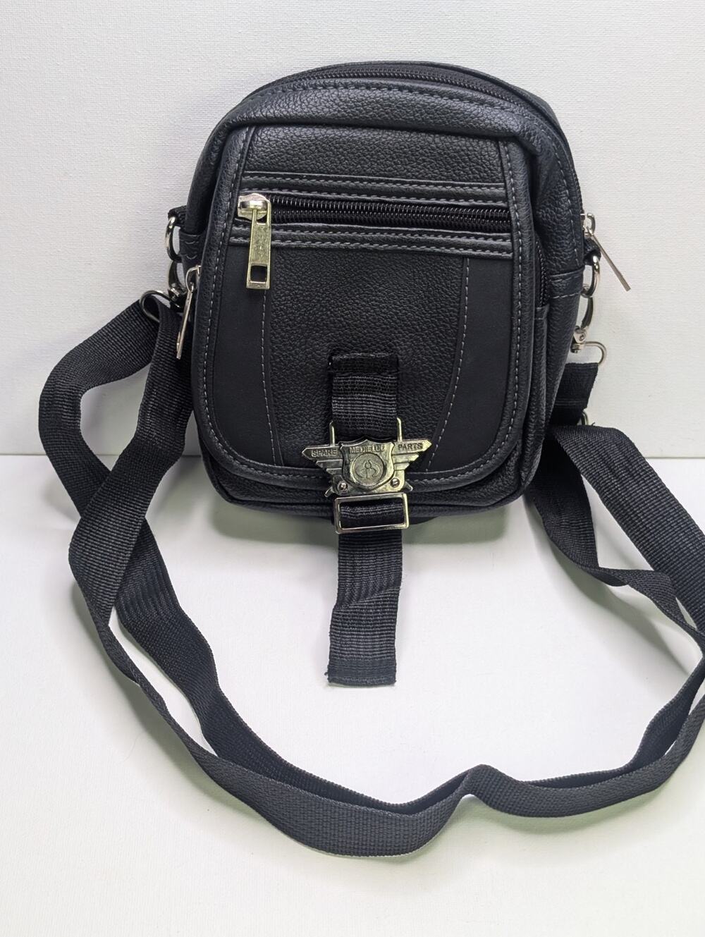 MeiJieLuo Black Mini Crossbody BagWinged Metal Clasp Adjustable Strap